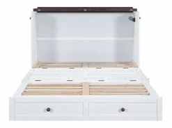 DripeX Cama abatible 140x200 cm - Con cajón, USB y enchufe - Pino + MDF - Carga máx. 204 kg - Blanco Hot