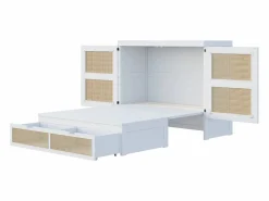 ModernLuxe Cama abatible 140x200 cm - con cajones - en madera maciza - con somier de láminas - (colchón no incluido) Blanco Sale