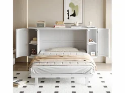 ModernLuxe Cama abatible 140x200 cm - con compartimentos de almacenamiento - (colchón no incluido) Blanco Outlet