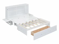 DripeX Cama Abatible|Cama abatible 140x200 cm - Con cajones y 2 estantes - Pino + MDF - Carga máx. 204 kg -