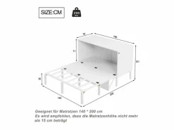 DripeX Cama abatible 140x200 cm - Con estructura de láminas - Madera - Carga máx. 200 kg - Blanco