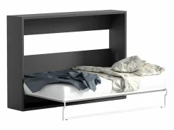 Vente-unique Cama Abatible|Cama abatible 140x200 cm apertura horizontal antracita natural + colchón - MALINA II