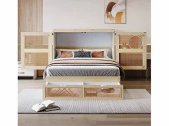Hauss Spole Cama Abatible|Cama abatible 140x200 cm con somier y 2 cajones - Natural claro