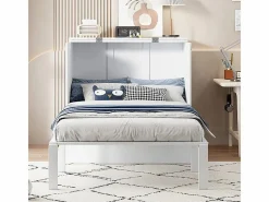 DripeX Cama abatible 90x200 cm en madera - Con somier de láminas - Carga máx. 150 kg - Blanco Sale