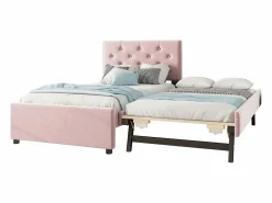 Hauss Spole Cama Nido|Cama acolchada 90x200 cm en terciopelo con cama nido 90x190 cm, somier de lamas, cama infantil , sin colchón