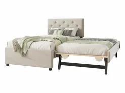 Hauss Spole Cama acolchada 90x200 cm en terciopelo con cama nido 90x190 cm, somier de lamas, cama infantil , sin colchón Beige New