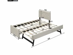 Hauss Spole Cama acolchada 90x200 cm en terciopelo con cama nido 90x190 cm, somier de lamas, cama infantil , sin colchón Beige New