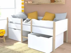 Vente-unique Cama Con Almacenaje|Cama alta 2 cajones 90 x 190 cm y roble SISSY