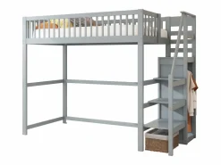 Merax Cama alta 90 x 200 cm con armario y escalera - Madera maciza + contrachapado + MDF - (Sin colchón) Gris Online