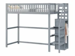 Merax Cama alta 90 x 200 cm con armario y escalera - Madera maciza + contrachapado + MDF - (Sin colchón) Gris Online