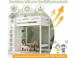 Merax Cama alta 90 x 200 cm con armario y 6 estantes - Tablero de partículas + MDF - (sin colchón) Blanco Best