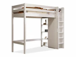 Merax Cama alta 90 x 200 cm con armario y 6 estantes - Tablero de partículas + MDF - (sin colchón) Blanco Best