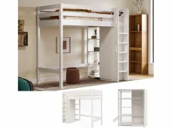 Merax Cama alta 90 x 200 cm con armario y 6 estantes - Tablero de partículas + MDF - (sin colchón) Blanco Best