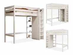 Merax Cama alta 90 x 200 cm con armario y 6 estantes - Tablero de partículas + MDF - (sin colchón) Blanco Best