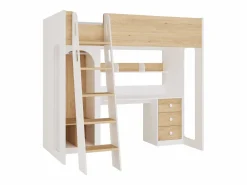 cama alta 90 x 190 cm con armario y escritorio color natural y blanco - ALVENOU^Vente-unique Online