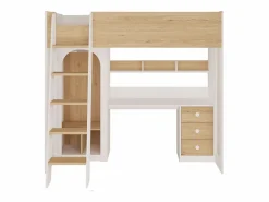 cama alta 90 x 190 cm con armario y escritorio color natural y blanco - ALVENOU^Vente-unique Online