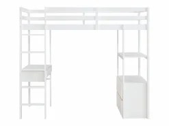 Vente-unique Cama Alta|Cama alta 90 x 190 cm con escritorio y almacenamiento pino y MDF + colchón - KALIZI