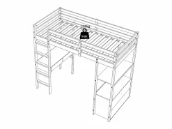 Vente-unique Cama Alta|Cama alta 90 x 190 cm con escritorio y almacenamiento pino y MDF + colchón - KALIZI