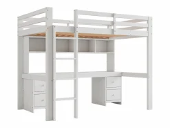 Merax Cama Alta|Cama alta 90 x 200 cm con escritorio, librería, cajones y escalera, madera MDF,