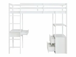Vente-unique Cama Alta|Cama alta 90 x 190 cm con escritorio y almacenamiento pino y MDF - KALIZI