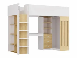 Cama alta 90 x 190 cm con escritorio y armario en color blanco y natural - LORINTI^Vente-unique Outlet