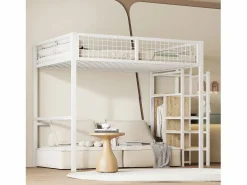 Hauss Spole Cama Alta|Cama alta 140 x 200 cm con estante y armario - Cama infantil de metal y madera - y madera clara