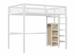 Hauss Spole Cama Alta|Cama alta 140 x 200 cm con estante y armario - Cama infantil de metal y madera - y madera clara