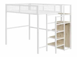 Hauss Spole Cama Alta|Cama alta 140 x 200 cm con estante y armario - Cama infantil de metal y madera - y madera clara