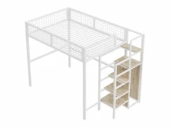 Hauss Spole Cama Alta|Cama alta 140 x 200 cm con estante y armario - Cama infantil de metal y madera - y madera clara