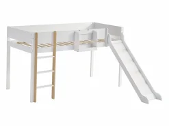 Cama alta 90 x 200 cm con tobogán y estante extraíble, pino+MDF, +natural^Merax Hot