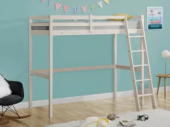 Vente-unique Cama Alta|Cama Infantil|Cama alta 90 x 190 cm de Pino macizo con colchón GEDEON II