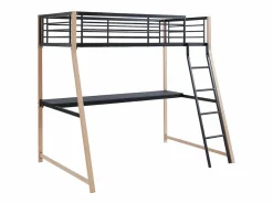 Vente-unique Cama alta 90 x 190 cm escritorio metal negro y roble MALICIA Negro / Color natural claro New