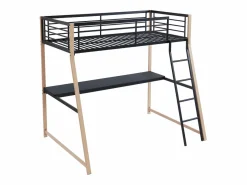 Vente-unique Cama alta 90 x 190 cm escritorio metal negro y roble MALICIA Negro / Color natural claro New