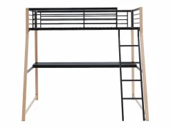 Vente-unique Cama alta 90 x 190 cm escritorio metal negro y roble MALICIA Negro / Color natural claro New