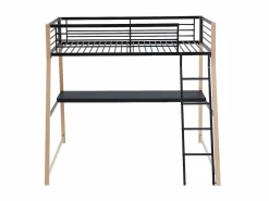 Cama alta 90 x 190 escritorio negro y roble MALICIA^Vente-unique Best
