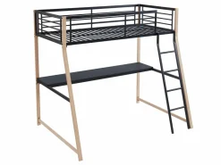 Cama alta 90 x 190 escritorio negro y roble MALICIA^Vente-unique Best