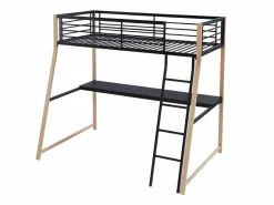 Cama alta 90 x 190 escritorio negro y roble MALICIA^Vente-unique Best