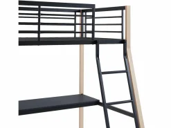 Cama alta 90 x 190 escritorio negro y roble MALICIA^Vente-unique Best