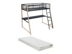 Cama alta 90 x 190 escritorio negro y roble MALICIA^Vente-unique Best