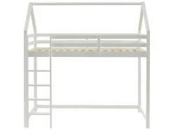 Vente-unique Cama alta cabaña 90 x 190 cm de madera de pino con colchón - TARZIA Blanco Clearance