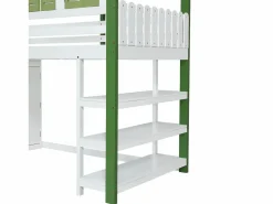 Cama alta, cama infantil cabina 90x200cm con escalera, armario y estantes de almacenamiento, somier de láminas, sin colchón, color blanco y^Hauss Spole Discount