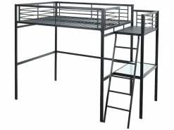 Vente-unique Cama alta CASUALII para 2 personas con escritorio, color negro y colchón Gris antracita Outlet