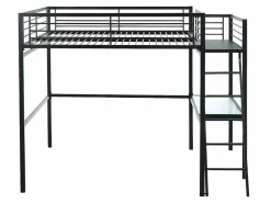 Vente-unique Cama alta CASUALII para 2 personas con escritorio, color negro y colchón Gris antracita Outlet