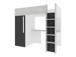 Vente-unique Cama alta con armario y escritorio de 90 x 200 cm natural y antracita - NICOLAS Gris antracita / Color natural claro