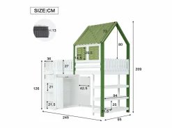 Cama alta con armario y estante, 90 x 200 cm, cama infantil con somier, color Blanco