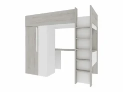 Cama alta con armario y escritorio, 90 x 200 cm, gris natural y blanco - NICOLAS^Vente-unique Online