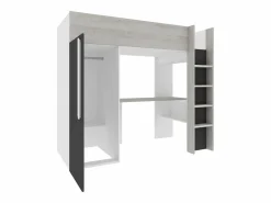 Vente-unique Cama alta con armario y escritorio 90 x 200 cm natural y antracito + colchón - NICOLAS Gris antracita / Color natural claro Online