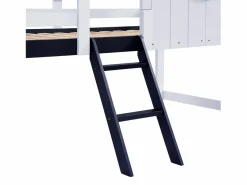 Cama alta de 90 x 200 cm - Cama infantil con escalera y cajones - Blanca y azul oscuro - Sin colchón Blanco Online