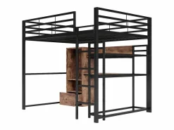 Cama alta de 140 x 200 cm - Cama juvenil con armario y escritorio - Negra - Sin colchón Negro Hot