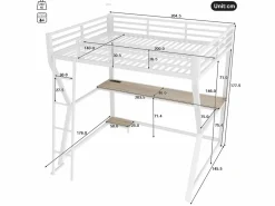 Cama Alta|Cama alta de 140 x 200 cm - Cama para adultos con iluminación LED y USB, escritorio - - colchón no incluido
